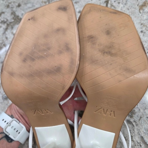 Zara White Heeled Sandals Square Toe Ankle Strap Minimalist‎ Size 39 - Picture 10 of 12